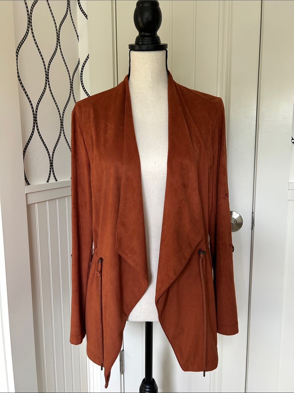 Desigual Rust Suede-Effect Draped Open Blazer